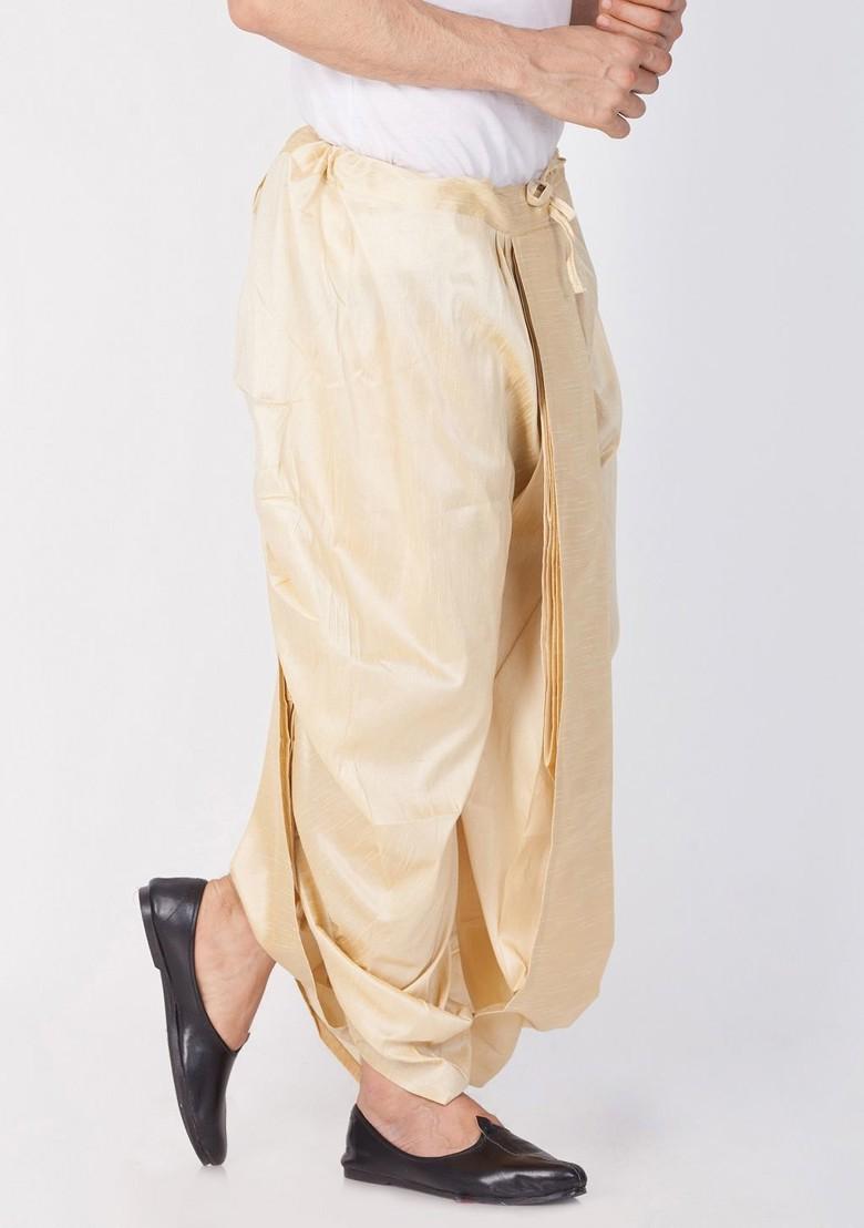 Beige Solid Poly Blend Dhoti For Men