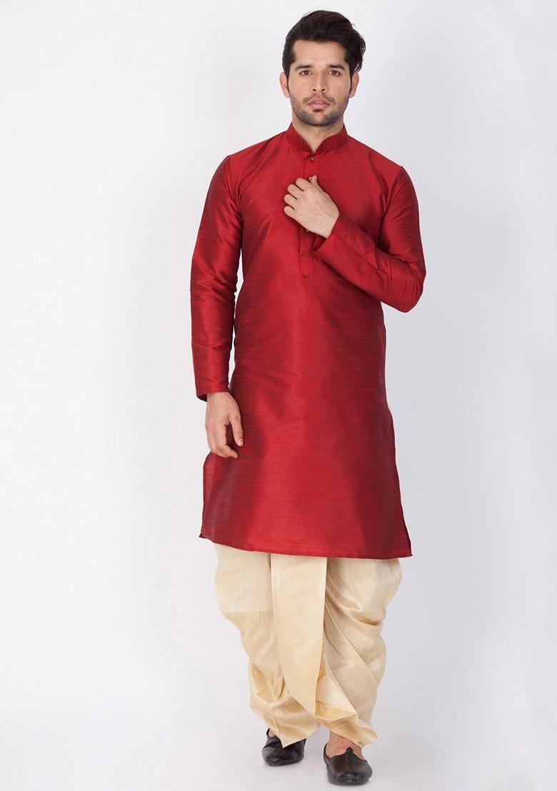 Beige Solid Poly Blend Dhoti For Men