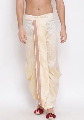 Gold Embroidered Poly Blend Dhoti For Men