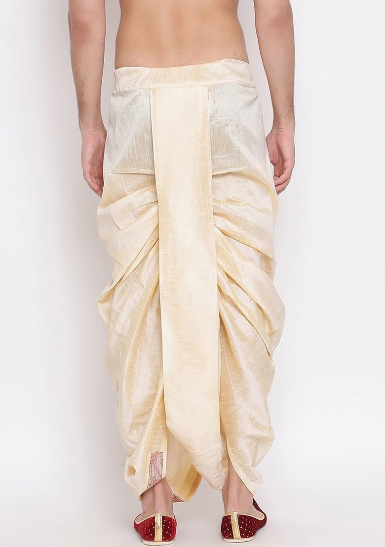 Gold Embroidered Poly Blend Dhoti For Men