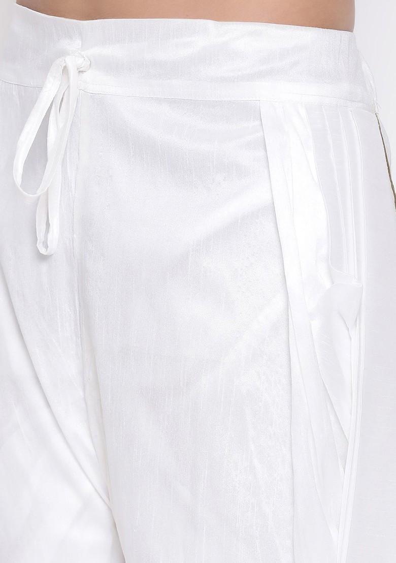 White Solid Poly Blend Dhoti For Men