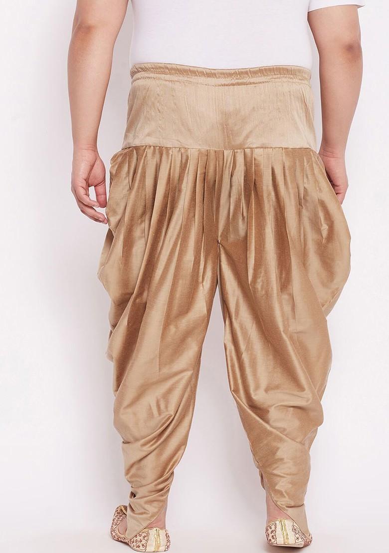 Rose Gold Solid Silk Dhoti For Men