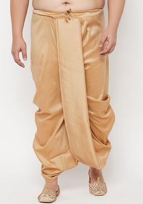 Gold Solid Poly Blend Dhoti For Men