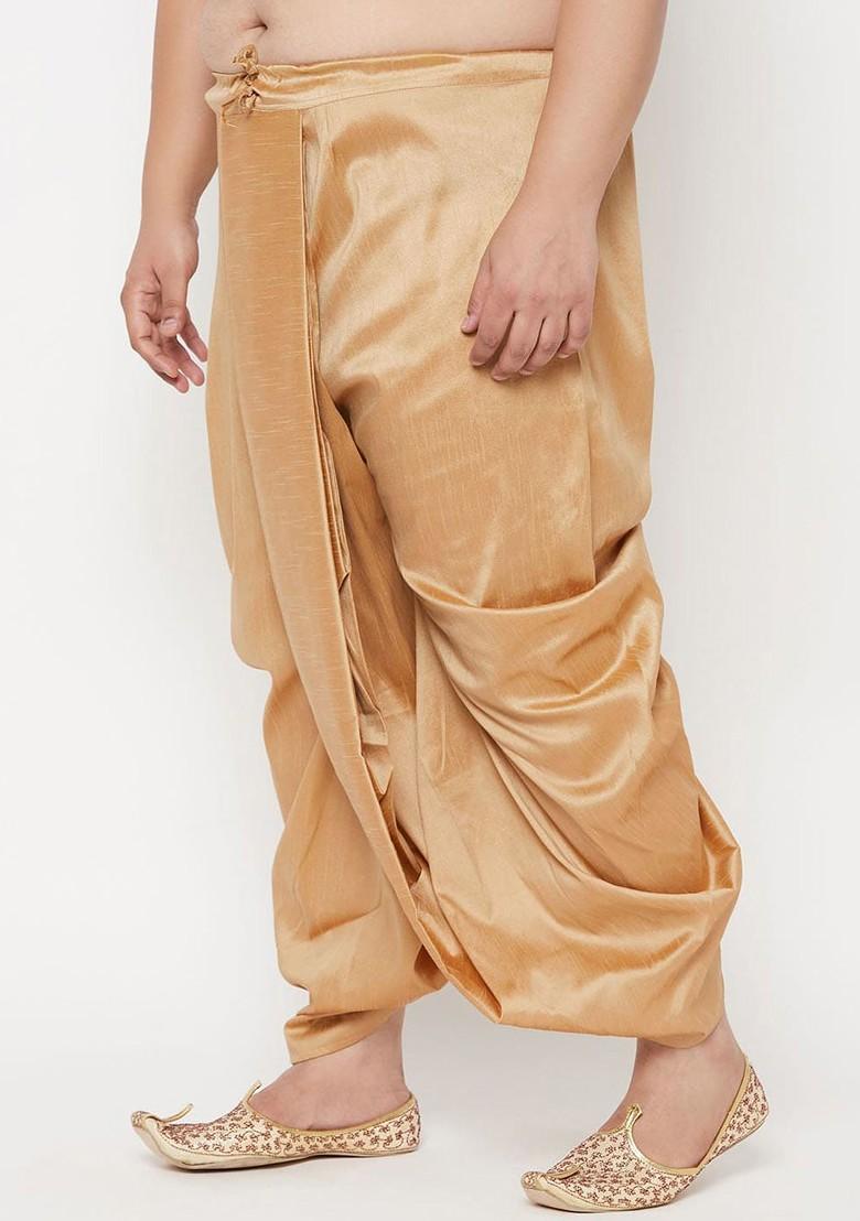 Gold Solid Poly Blend Dhoti For Men