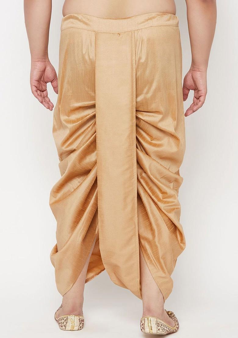 Gold Solid Poly Blend Dhoti For Men