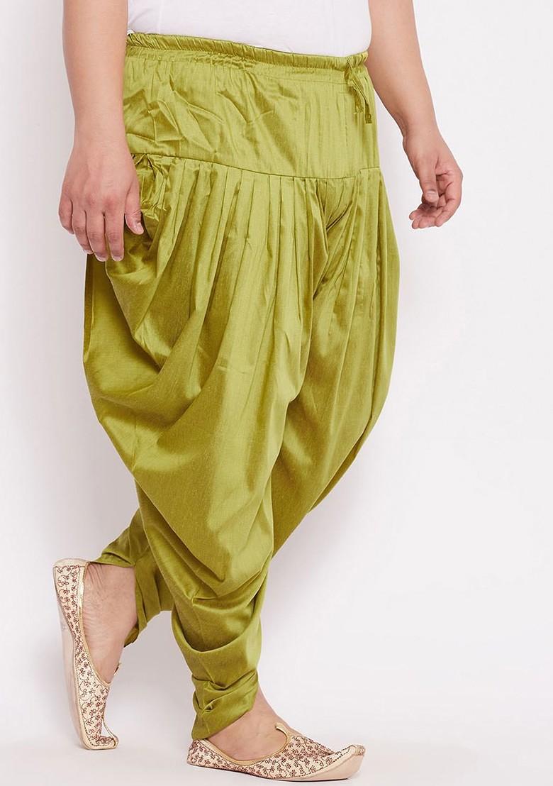 Green Solid Silk Dhoti For Men