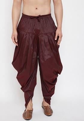 Burgundy Solid Poly Blend Dhoti For Men