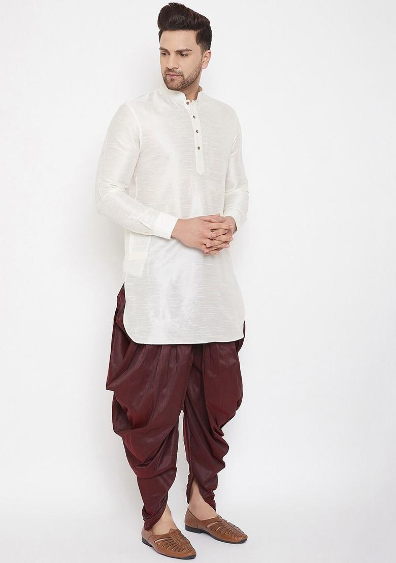 Burgundy Solid Poly Blend Dhoti For Men