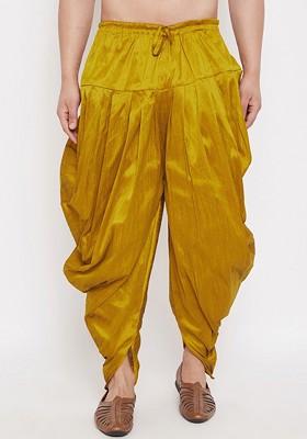 Mustard Solid Poly Blend Dhoti For Men