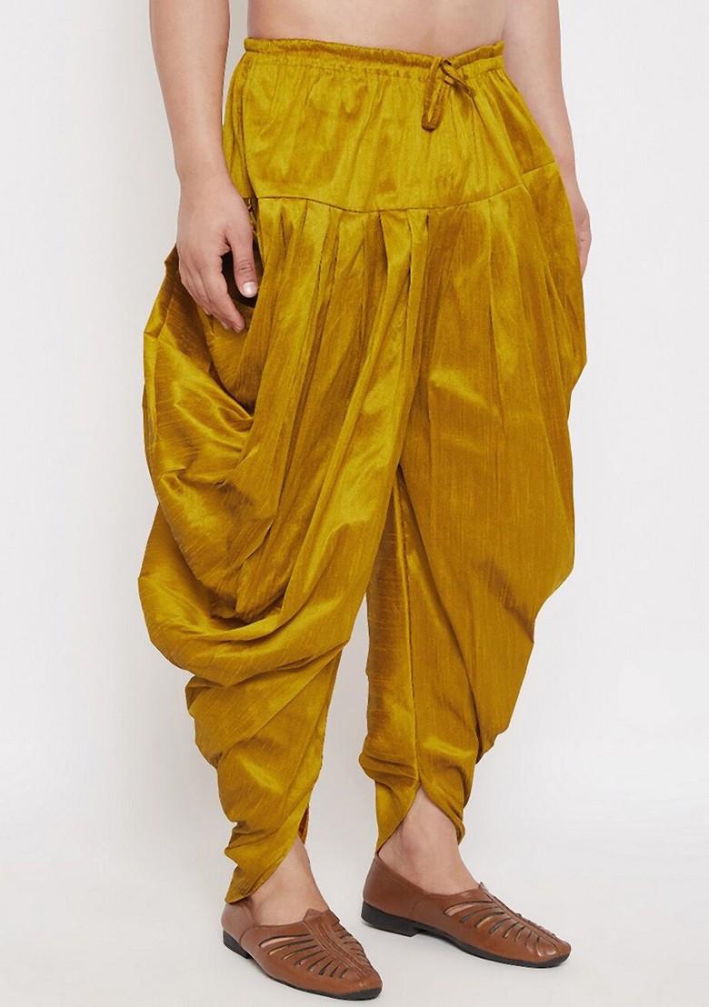 Mustard Solid Poly Blend Dhoti For Men