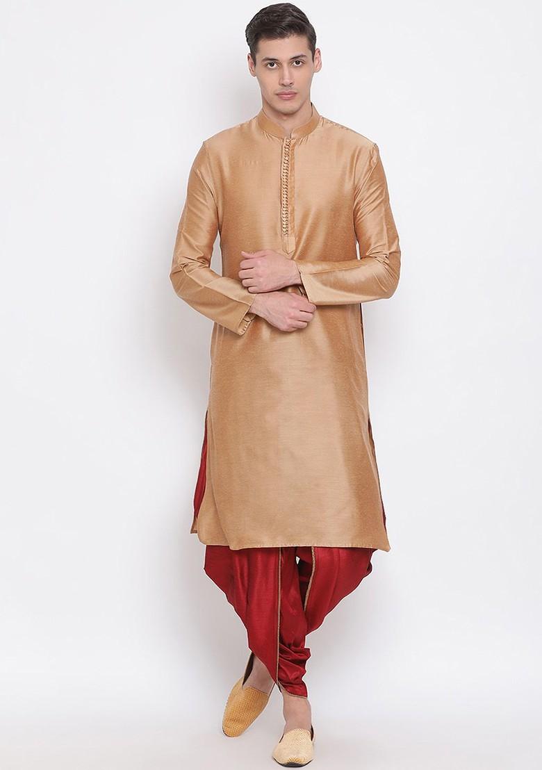 Red Solid Poly Blend Dhoti For Men