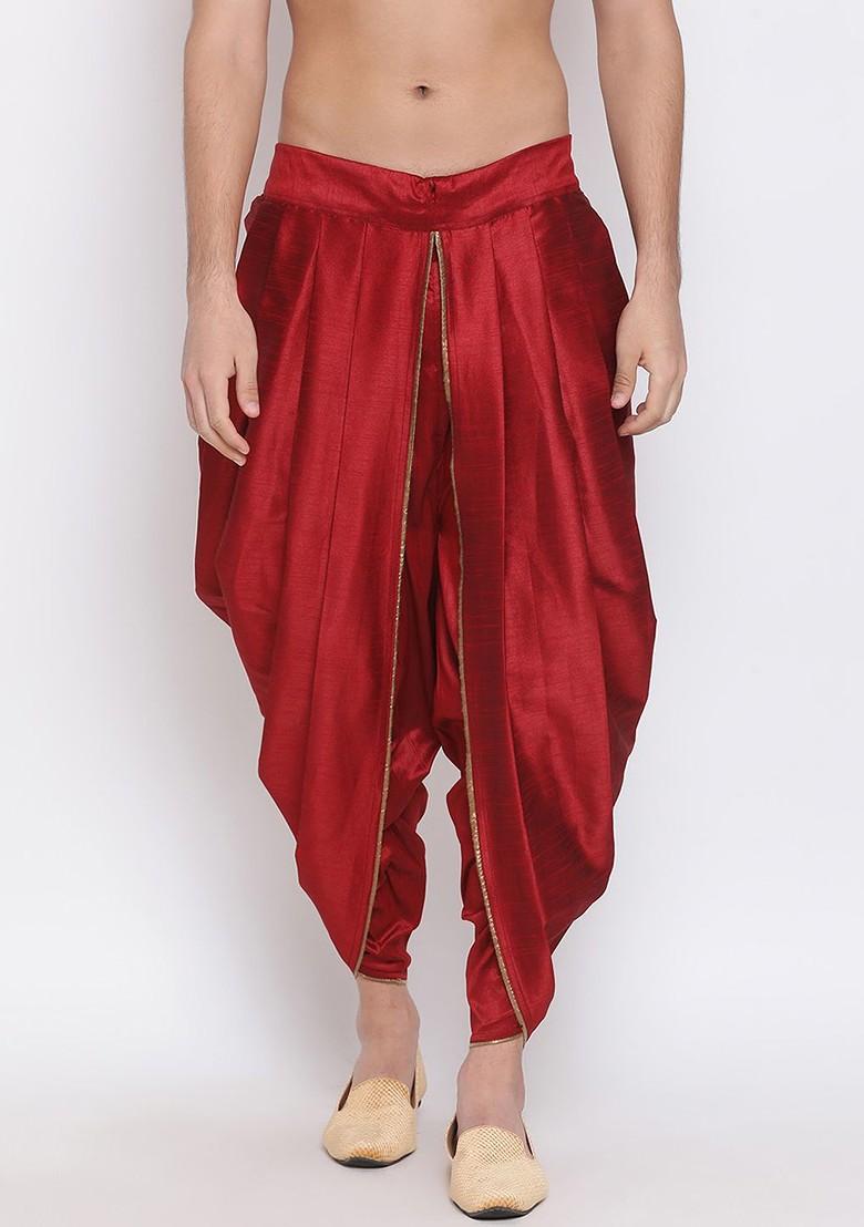 Red Solid Poly Blend Dhoti For Men
