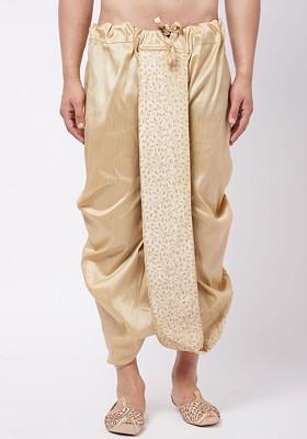 Gold Embroidered Poly Blend Dhoti For Men