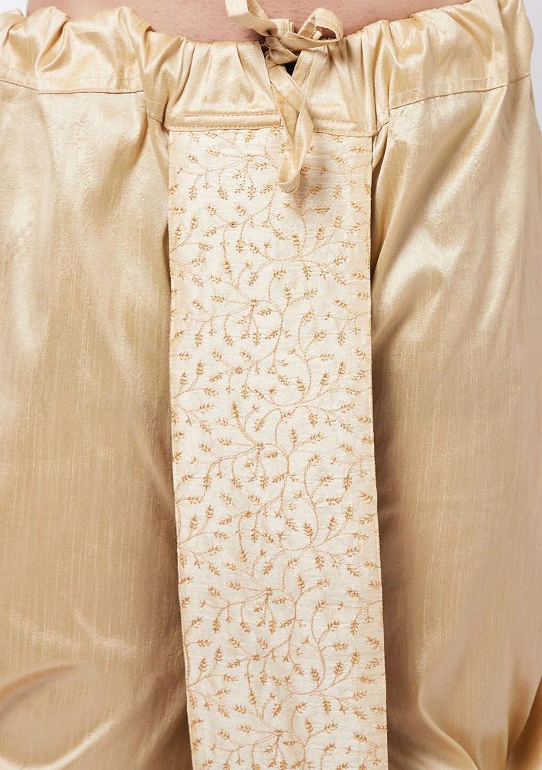 Gold Embroidered Poly Blend Dhoti For Men