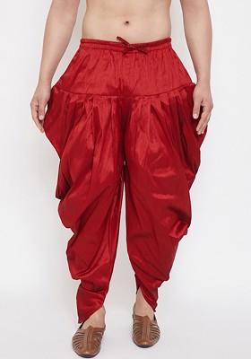 Maroon Solid Poly Blend Dhoti For Men