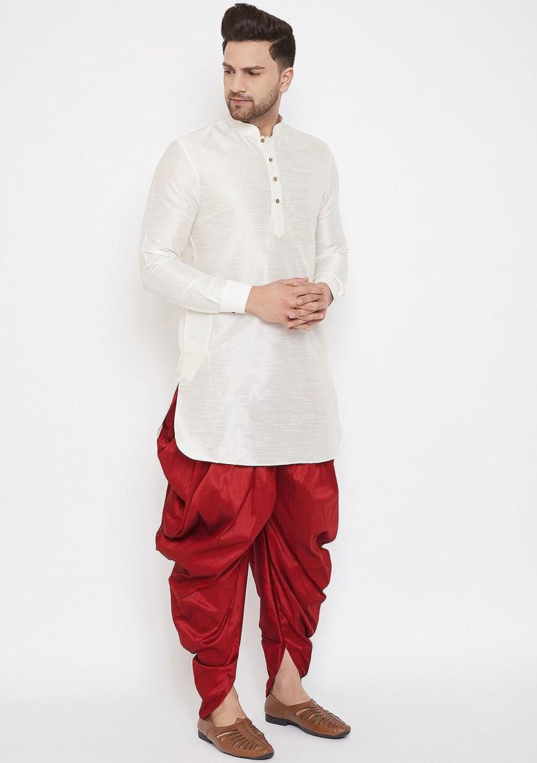 Maroon Solid Poly Blend Dhoti For Men