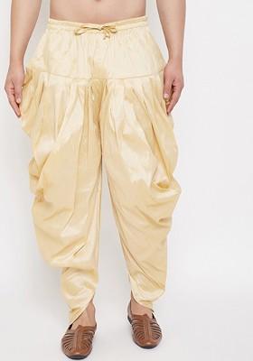 Gold Solid Poly Blend Dhoti For Men