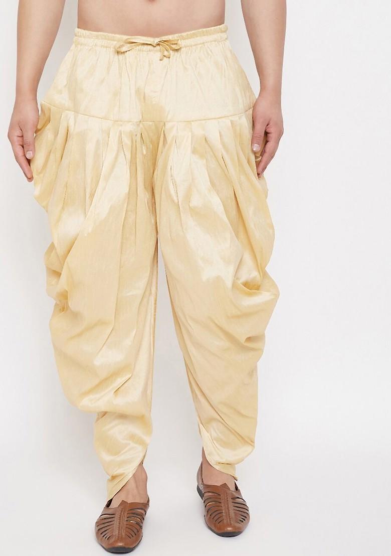 Gold Solid Poly Blend Dhoti For Men