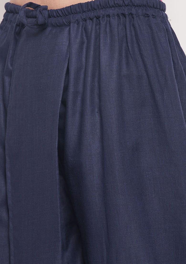 Navy Blue Solid Poly Blend Dhoti For Men