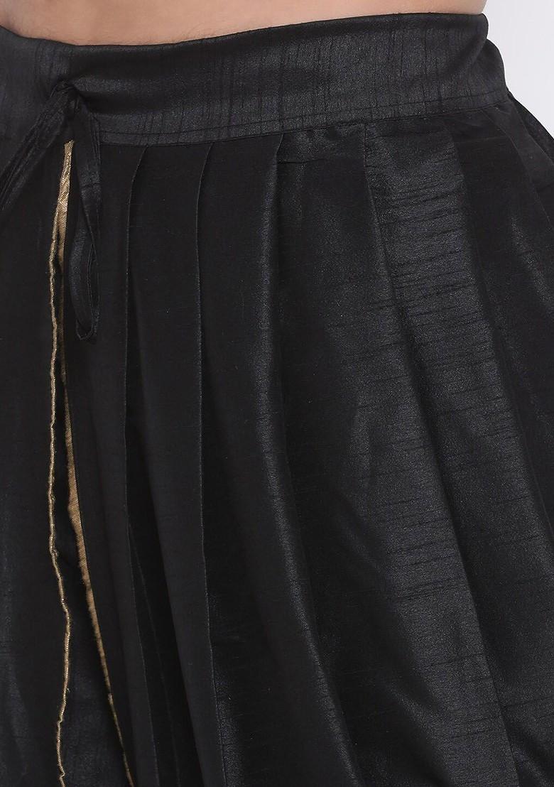 Black Solid Poly Blend Dhoti For Men