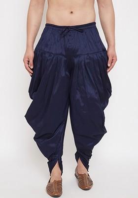 Navy Blue Solid Poly Blend Dhoti For Men