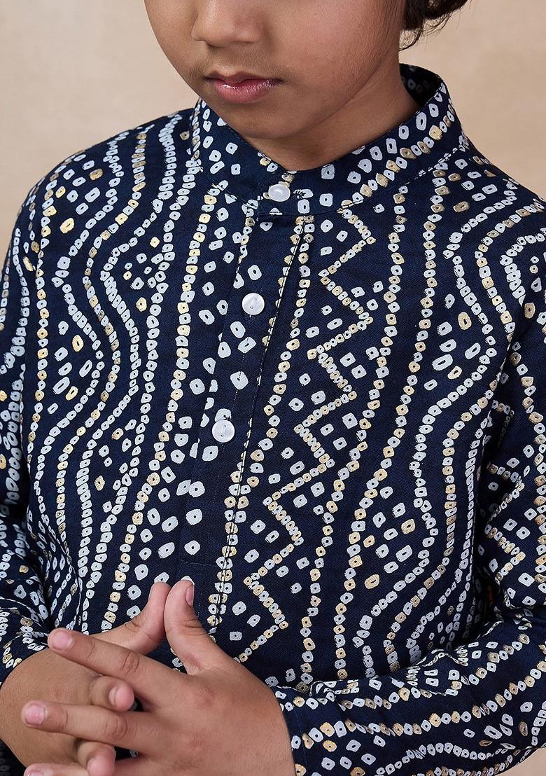 Blue Printed Poly Blend Kurta Set For Boy