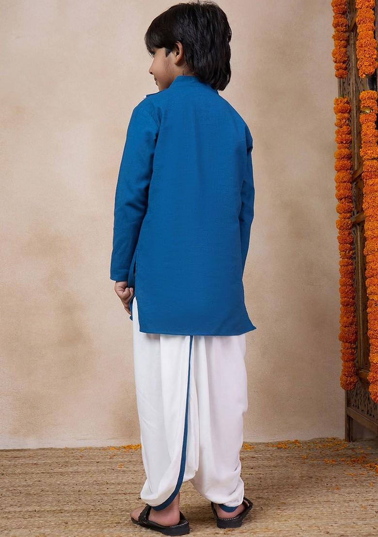 Blue Embroidered Poly Blend Kurta Set For Boy