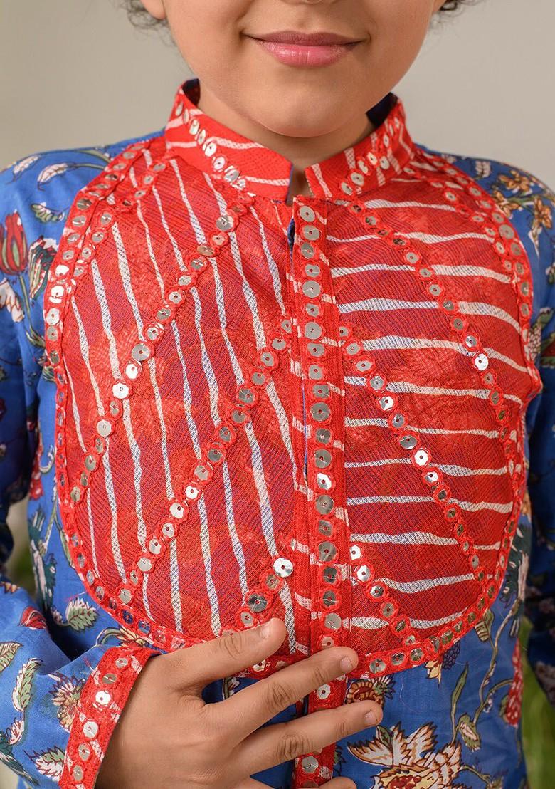 Blue Printed Poly Blend Kurta Set For Boy