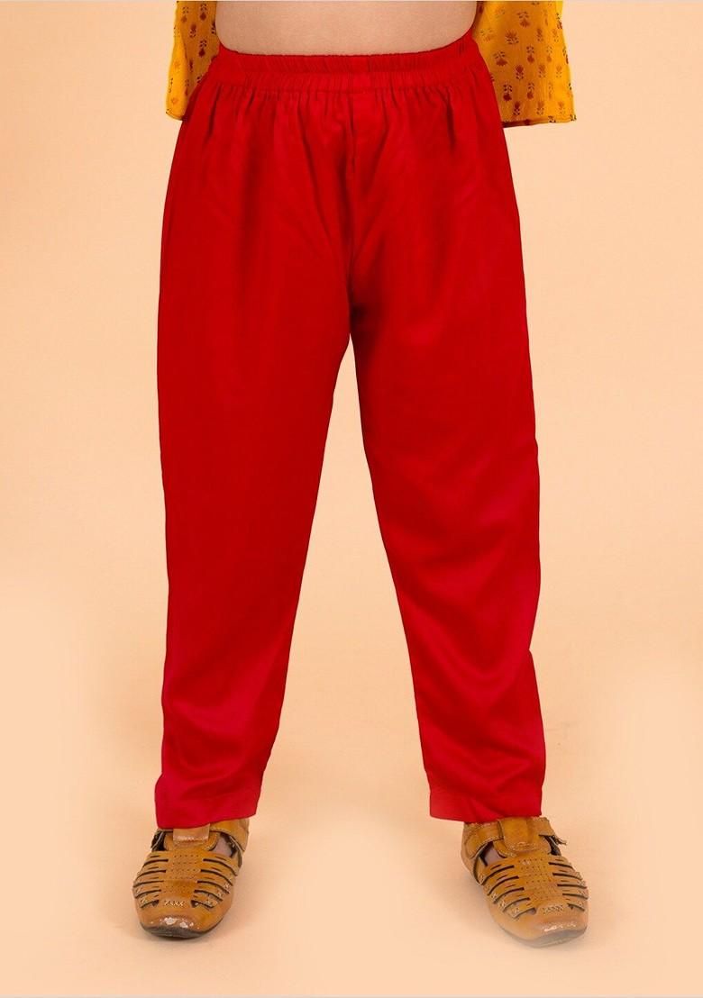 Mustard Yellow Embroidered Poly Blend Kurta Set For Boy