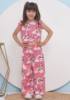 Pink Printed Pure Cotton Clothing Set For Girls