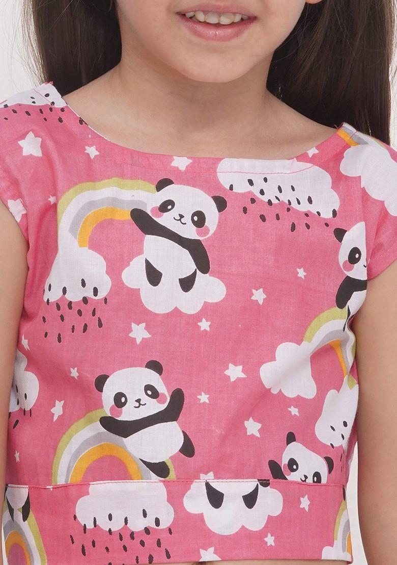 Pink Printed Pure Cotton Clothing Set For Girls