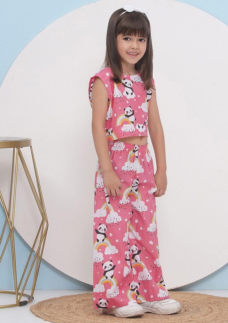 Pink Printed Pure Cotton Clothing Set For Girls