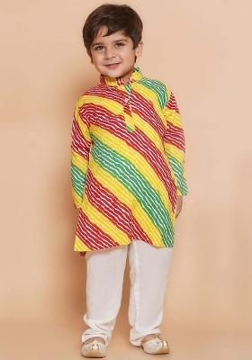 Red Leheriya Printed Regular Pure Cotton Kurta With Pyjama For Boys