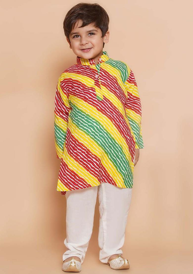 Red Leheriya Printed Regular Pure Cotton Kurta With Pyjama For Boys