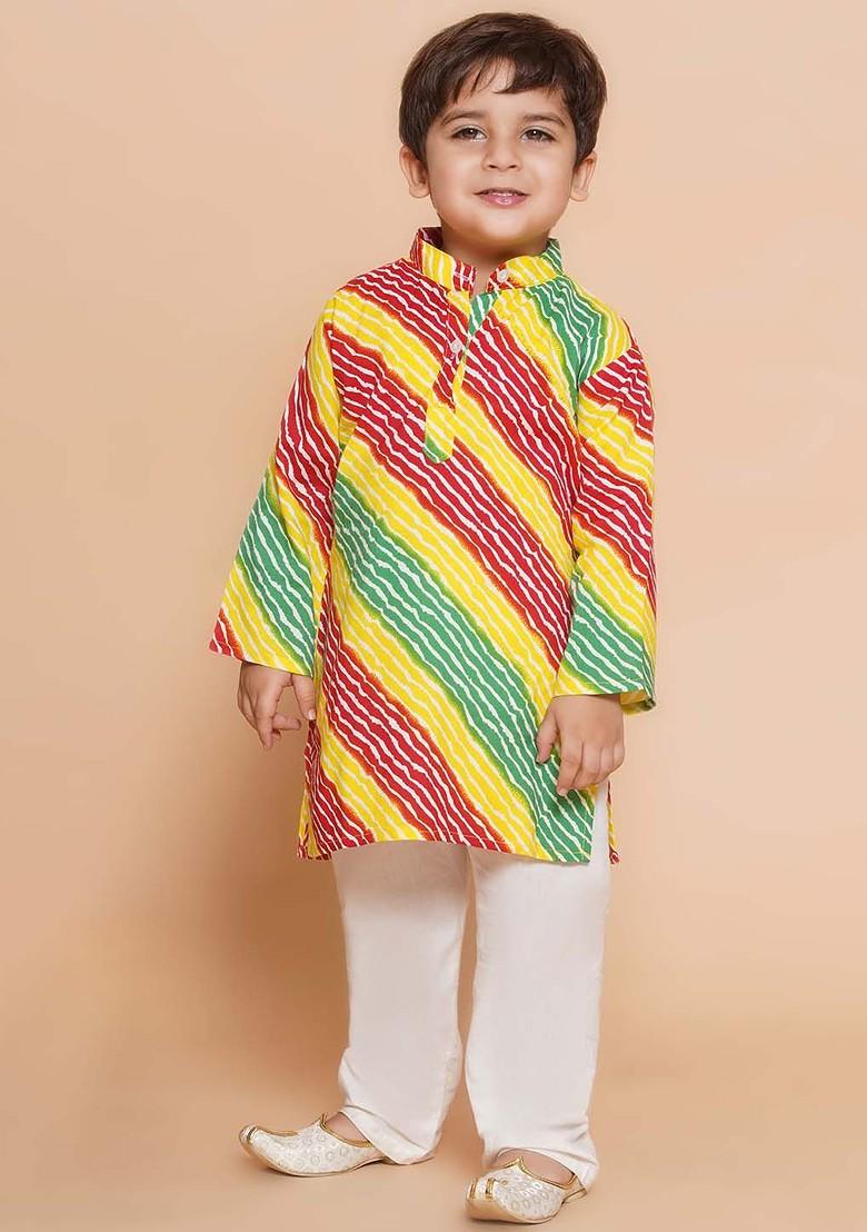 Red Leheriya Printed Regular Pure Cotton Kurta With Pyjama For Boys