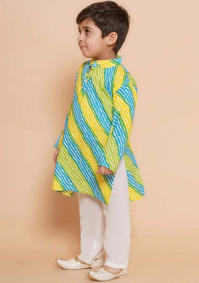 Blue Leheriya Printed Regular Pure Cotton Kurta With Pyjamas For Boys