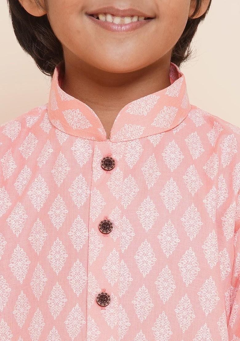 Pink Ethnic Motifs Printed Pure Cotton Kurta With Pyjamas For Boys