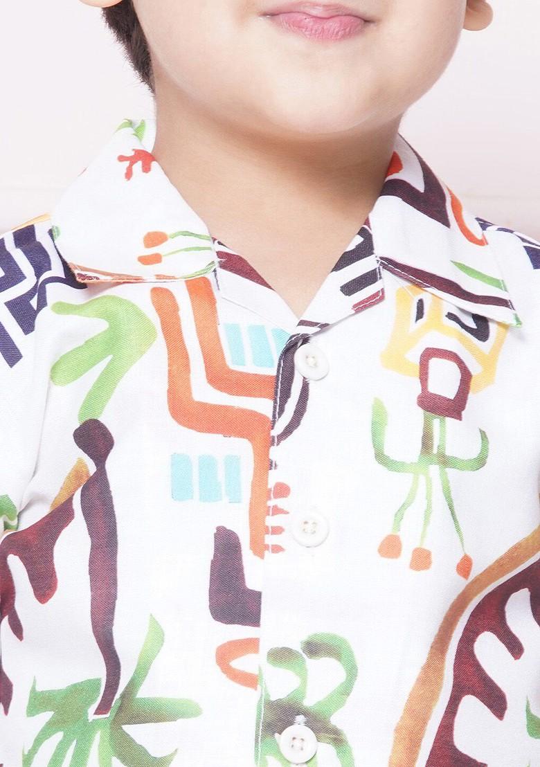 White Printed Pure Cotton Clothing Set For Boys