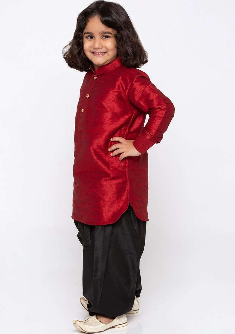 Boys Maroon Kurta With Dhoti Pants - Indya