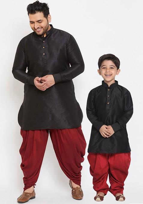 Boys Black Kurta With Dhoti Pants