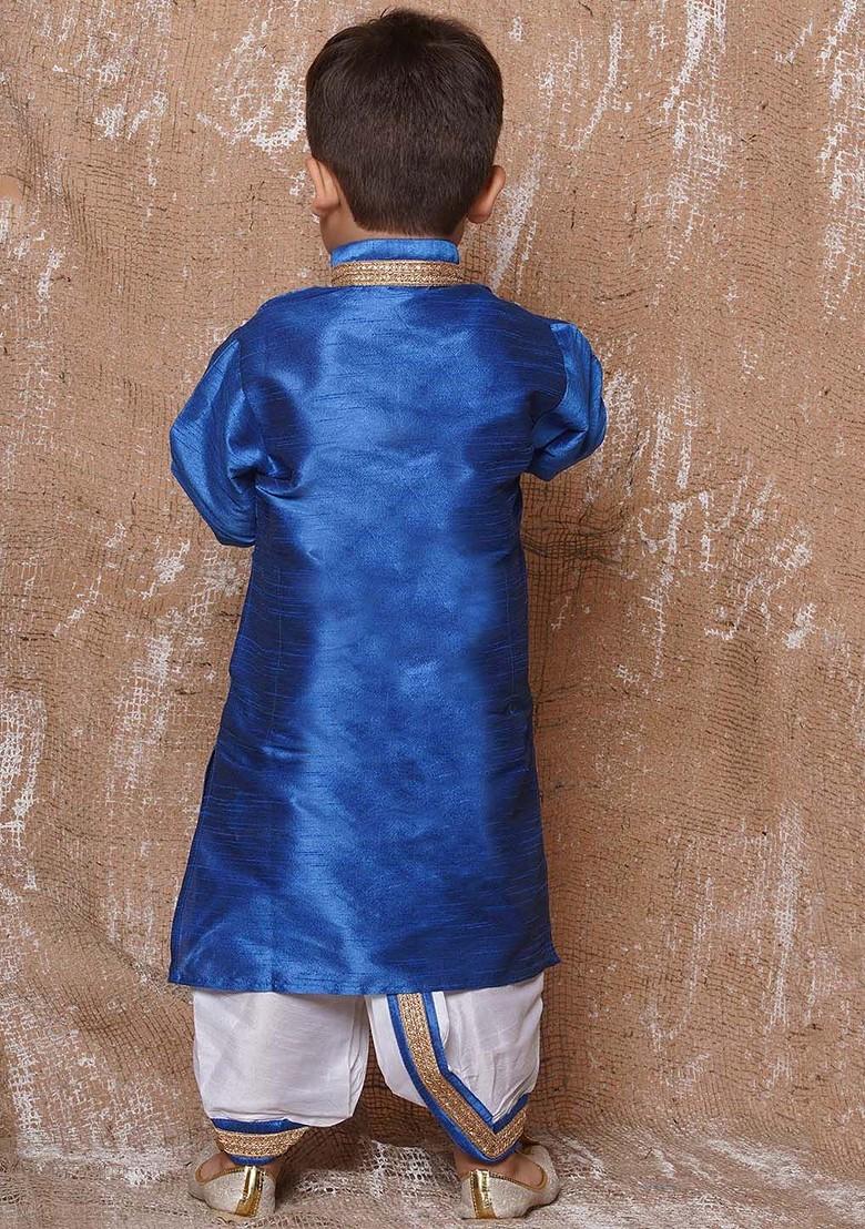 Blue Solid Kurta With Dhoti Pants For Boys