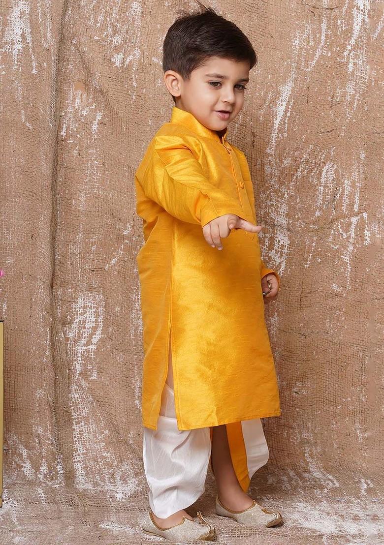 Yellow Kurta With Dhoti Pants For Boys
