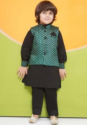 Black Ethnic Motifs Printed Regular Kurta With Pyjamas For Boys