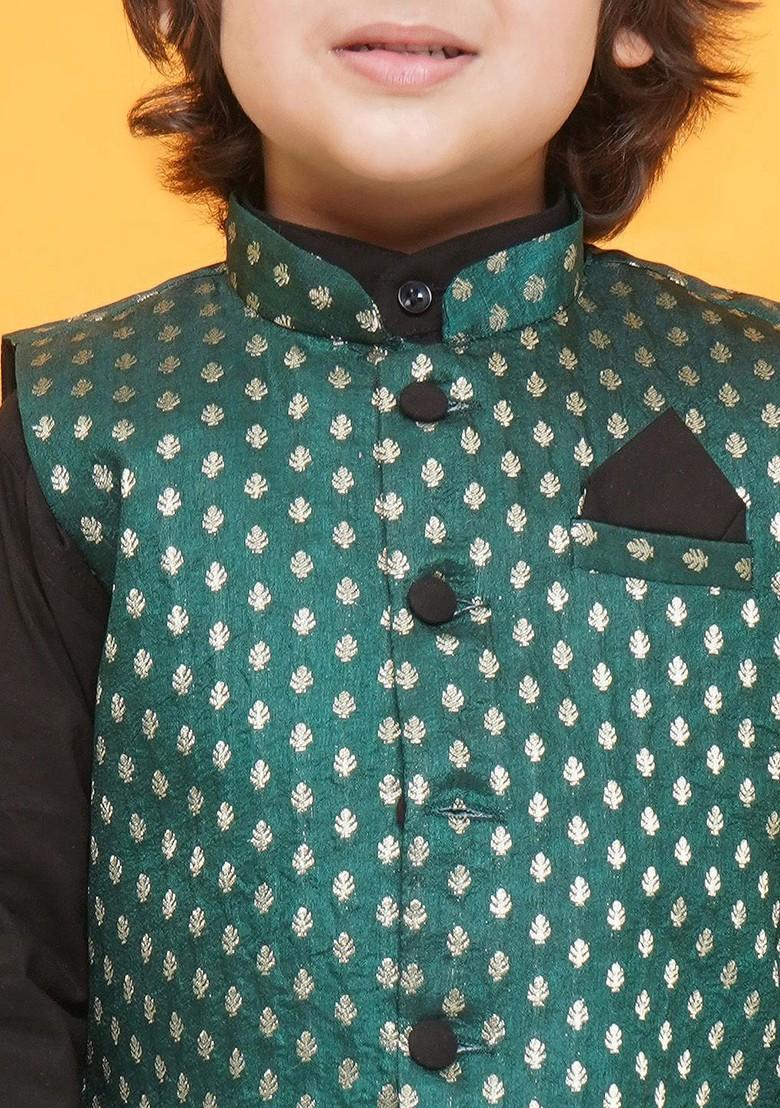 Black Ethnic Motifs Printed Regular Kurta With Pyjamas For Boys