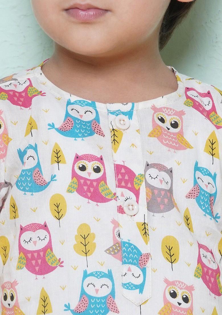 Teal Animal Printed Round Neck Long Sleeves Pure Cotton Kurta With Dhoti Pants For Boys