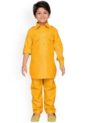 Mustard Mustard Yellow Pure Cotton Kurta With Salwar For Boys