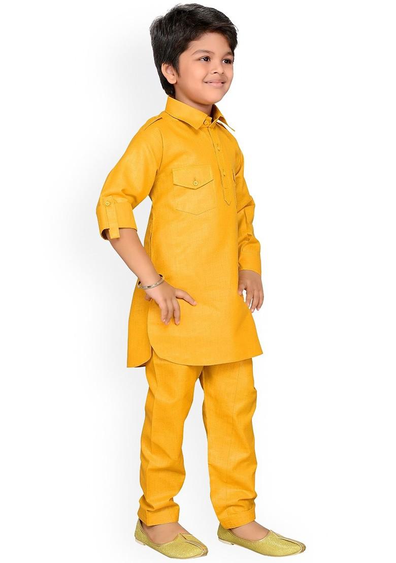 Mustard Mustard Yellow Pure Cotton Kurta With Salwar For Boys