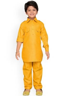 Mustard Mustard Yellow Solid Kurta With Trousers For Boys