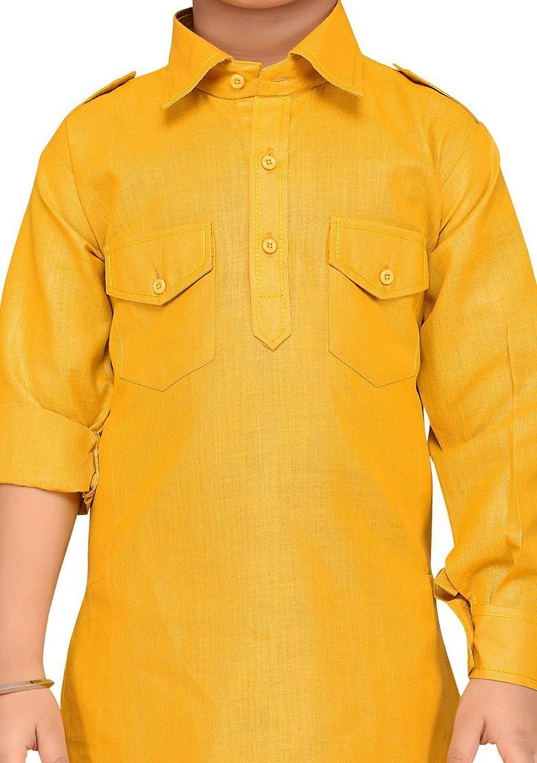 Mustard Mustard Yellow Solid Kurta With Trousers For Boys