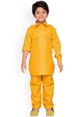 Mustard Mustard Yellow Pure Cotton Kurta With Salwar For Boys